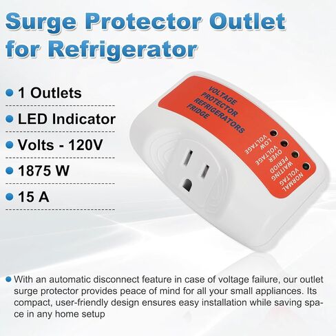 4 Packs Surge Protector for Refrigerator, Washing Machine, TV and Other Home Appliance, Plug-in Single Outlet Wall Mount Voltage Protector with 15A, 1875W, 125V Included 4 Mode LED Indicator in Kuwait