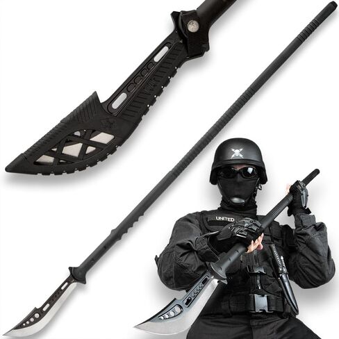 M48 Naginata Polearm مع غلاف Vortec - الفولاذ المقاوم للصدأ المصبوب المقسى، لمسة نهائية من أكسيد الأسود، 30% من الألياف الزجاجية ومقبض من النايلون - استخدام تكتيكي على Naginata - إجمالي 57 1/2 بوصة in Kuwait