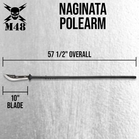 M48 Naginata Polearm مع غلاف Vortec - الفولاذ المقاوم للصدأ المصبوب المقسى، لمسة نهائية من أكسيد الأسود، 30% من الألياف الزجاجية ومقبض من النايلون - استخدام تكتيكي على Naginata - إجمالي 57 1/2 بوصة in Kuwait
