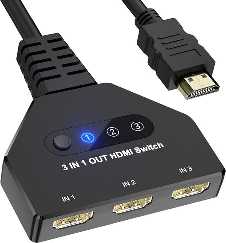 HDMI Switch 3 in1 Out Selector، 4K@30 هرتز، 3 منافذ HDMI Switcher Box لـ 3 أجهزة، محول محور HDMI يدعم Full HD 1080P 3D، متوافق مع جهاز عرض HDTV PS5/PS4 Xbox Fire Stick Roku Laptop in Kuwait