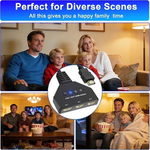 HDMI Switch 3 in1 Out Selector، 4K@30 هرتز، 3 منافذ HDMI Switcher Box لـ 3 أجهزة، محول محور HDMI يدعم Full HD 1080P 3D، متوافق مع جهاز عرض HDTV PS5/PS4 Xbox Fire Stick Roku Laptop in Kuwait