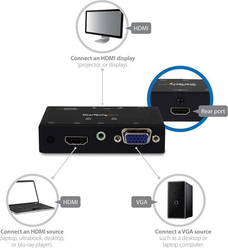 StarTech.com 2x1 VGA + HDMI to HDMI Switch / Selector Box - 1080p Multi Video Input Automatic Switcher - 2 Computers In 1 Monitor Out, TAA (VS221VGA2HD) in Kuwait