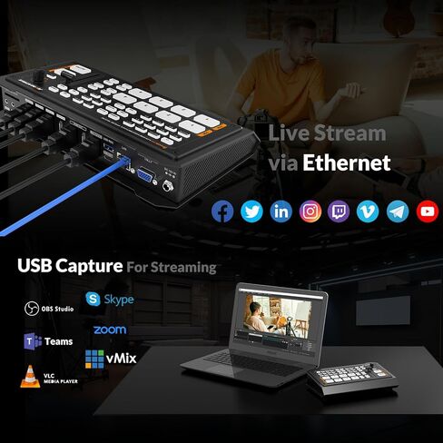 AVMATRIX Multi Camera Video Switcher for Live Streaming, 4CH HDMI Inputs, 6CH Audio Mixer Swither, USB/SD-Card Record, Ethernet & USB Output Live Streaming Shark H4 in Kuwait