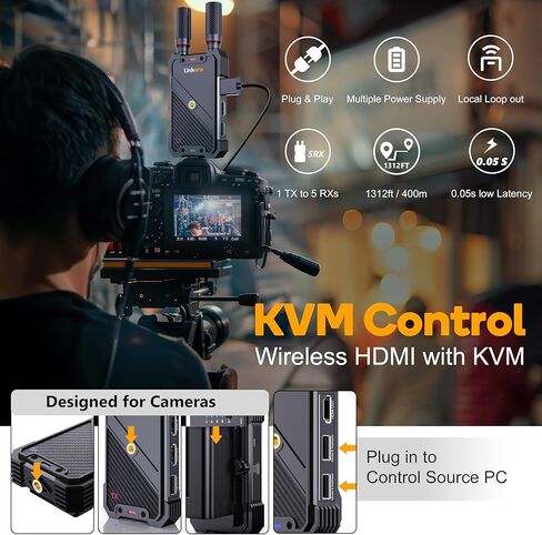 Wireless Video Transmitter and Receiver,KVM Remote Control,1312ft/400m, <0.05s Latency, 1TX to 5RX, Loop-Out,from PC Laptop Camera STB to TV Projector Screen Live Streaming Remote Monitoring in Kuwait