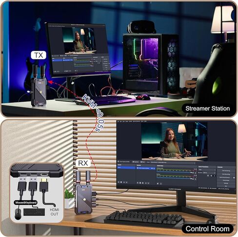 Wireless Video Transmitter and Receiver,KVM Remote Control,1312ft/400m, <0.05s Latency, 1TX to 5RX, Loop-Out,from PC Laptop Camera STB to TV Projector Screen Live Streaming Remote Monitoring in Kuwait
