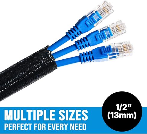 6.5ft - 1/2 بوصة سلك حامي سلك المنوال أنابيب كابل الأكمام سبليت لكابل USB سلك الطاقة كابل الصوت والفيديو - حماية القط من المضغ - أسود in Kuwait