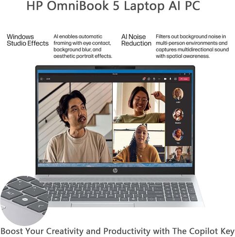 كمبيوتر محمول HP OmniBook 5 Flip 2 في 1، Intel 10-Core 7 150U، 14 بوصة 2K 16:10 FHD+ IPS شاشة لمس، 16 جيجابايت LPDDR5 RAM 5200 MT/s، 512 جيجابايت SSD، Wi-Fi 6E، Copilot+ PC، Win 11 Pro، فضي جليدي in Kuwait