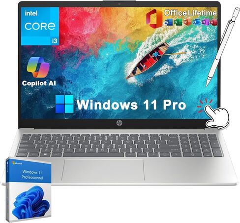 كمبيوتر محمول HP بشاشة لمس 15.6 بوصة 2026 مع مكتب مدى الحياة، Intel الجيل الثالث عشر Core i3-1315U (حتى 4.5 جيجاهرتز)، ذاكرة الوصول العشوائي 32 جيجابايت، 1 تيرابايت SSD، Windows 11 Pro، AI Copilot، Wi-Fi 6، Bluetooth 5.3، HDMI، مع ملحق Zenbyte in Kuwait