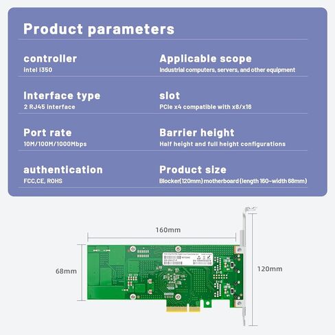 1 Gb Network Card with Intel I350 Chip, POE PCIE X4 Gigabit Network Adapter Dual RJ45 Ports, PCIE Ethernet Adapter Power Over Ethernet for Machine Vision,Industrial Camera, Image Acquisition in Saudi Arabia