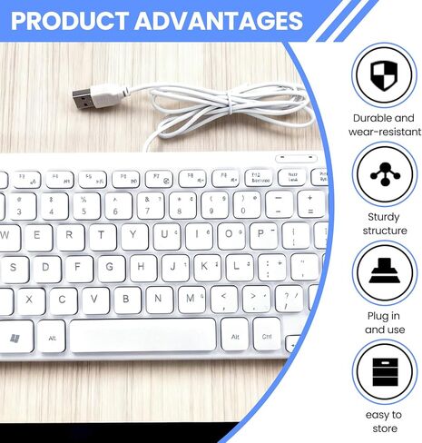 USB Wired Keyboard - Comfortable Typing Angle & Stable Connection, Compatible with PC, Laptop, Desktop, White in Kuwait