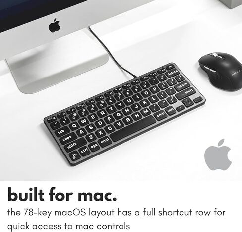 لوحة مفاتيح سلكية صغيرة من Macally لجهاز Mac (مزدوج USB-C وUSB-A) - لوحة مفاتيح USB صغيرة مدمجة مع مفاتيح بإضاءة خلفية كبيرة للطباعة، وكتابة مفتاح مقص هادئ، متوافقة مع MacBook Air وMac mini in Kuwait