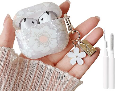 حافظة شفافة من MINSCOSE لسماعات AirPods 4 اللامعة اللطيفة، تصميم جمالي بنمط صدفة كرتونية على شكل زهرة مع سلسلة مفاتيح زهرية، غطاء حماية ناعم من مادة TPU مع مجموعة أدوات تنظيف لأجهزة AirPods 4 - وردي in Kuwait