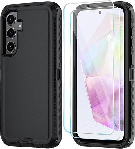 Qinmay Phone Case for Samsung Galaxy A37 5G Case with HD Screen Protector, Heavy Duty Shockproof & Dropproof 3-Layer Cover Phone Case for Galaxy A37,WineRedPink in Saudi Arabia