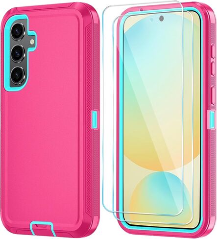 Qinmay Phone Case for Samsung Galaxy A37 5G Case with HD Screen Protector, Heavy Duty Shockproof & Dropproof 3-Layer Cover Phone Case for Galaxy A37,WineRedPink in Saudi Arabia