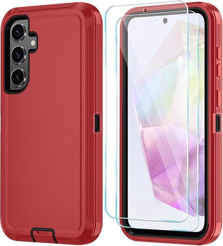 Qinmay Phone Case for Samsung Galaxy A37 5G Case with HD Screen Protector, Heavy Duty Shockproof & Dropproof 3-Layer Cover Phone Case for Galaxy A37,WineRedPink in Saudi Arabia
