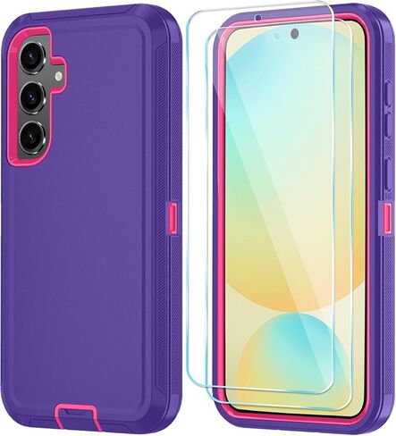 Qinmay Phone Case for Samsung Galaxy A37 5G Case with HD Screen Protector, Heavy Duty Shockproof & Dropproof 3-Layer Cover Phone Case for Galaxy A37,WineRedPink in Saudi Arabia