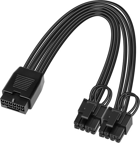 تمديد كابل 12VHPWR، كابل GPU 16 دبوس (12+4) أنثى إلى ثنائي 8 دبوس (6+2) كابل طاقة PCIe ذكر، محول تحويل إمداد الطاقة GPU لكابل 12VHPWR إلى 2 8 دبوس 6.8 بوصة (17 سم) in Kuwait