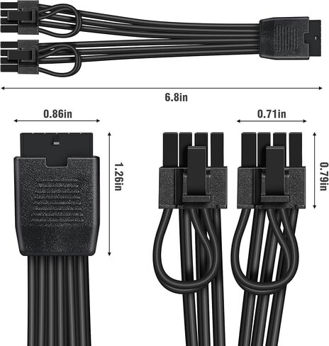 تمديد كابل 12VHPWR، كابل GPU 16 دبوس (12+4) أنثى إلى ثنائي 8 دبوس (6+2) كابل طاقة PCIe ذكر، محول تحويل إمداد الطاقة GPU لكابل 12VHPWR إلى 2 8 دبوس 6.8 بوصة (17 سم) in Kuwait
