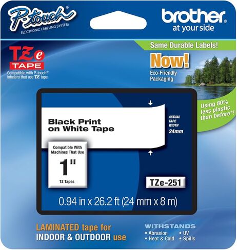 شريط Brother الأصلي 1 بوصة (24 مم) أسود على أبيض TZe P-Touch لـ Brother PT-1400، صانع الملصقات PT1400 مع دليل شريط TZe مجاني متضمن in Kuwait