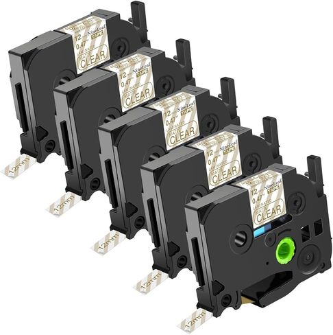 شريط ملصقات NineLeaf TZe-M34 مقاس 12 مم 0.47 مصفح مطفأ اللمعة شفاف TZM34 TZe TZ ذهبي على شفاف غير لامع متوافق مع شريط صانع الملصقات Brother P Touch 1/2 بوصة لـ Brother Ptouch PT-H100 D200 D210، 5 عبوات in Kuwait
