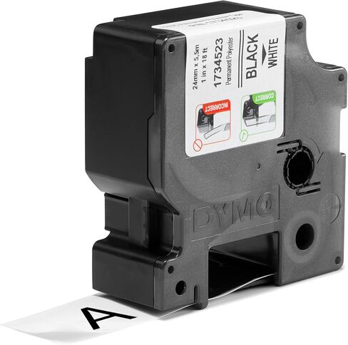 ملصقات البوليستر الدائمة الصناعية DYMO Rhino | 24 ملم × 5.5 م | طباعة سوداء على أبيض | ذاتية اللصق | لصانعي ملصقات LabelManager وRino in Kuwait