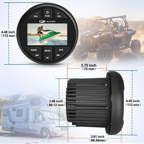 جهاز استقبال ستيريو Marine MP4 بلوتوث، 45 × 4 واط AM/FM راديو قارب مقاوم للماء مع شاشة ملونة تشغيل فيديو للقوارب وعربة الجولف وATV وUTV وأحواض المياه الساخنة - GR308 in Kuwait