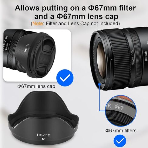 غطاء غطاء عدسة زهرة حربة HB-112 لكاميرا Nikon NIKKOR Z DX مقاس 12-28 مم F3.5-5.6 PZ VR، عدسة - تحل محل عدسة Nikon HB-112، مضادة للتوهج، عدسة حماية، تصميم ذو وجهين in Kuwait