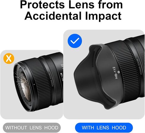 غطاء غطاء عدسة زهرة حربة HB-112 لكاميرا Nikon NIKKOR Z DX مقاس 12-28 مم F3.5-5.6 PZ VR، عدسة - تحل محل عدسة Nikon HB-112، مضادة للتوهج، عدسة حماية، تصميم ذو وجهين in Kuwait