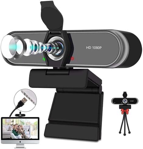 1080P Full HD Webcam with Microphone, 110° Wide Angle, Autofocus, USB Plug and Play, for Video Conferencing, Streaming, with Tripod in Kuwait