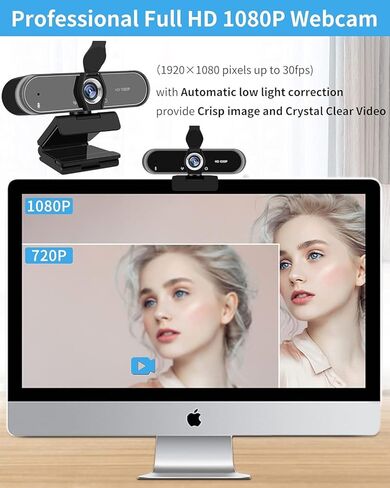 1080P Full HD Webcam with Microphone, 110° Wide Angle, Autofocus, USB Plug and Play, for Video Conferencing, Streaming, with Tripod in Kuwait