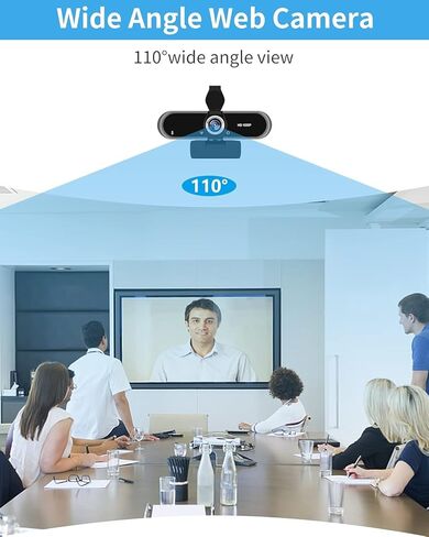 1080P Full HD Webcam with Microphone, 110° Wide Angle, Autofocus, USB Plug and Play, for Video Conferencing, Streaming, with Tripod in Kuwait
