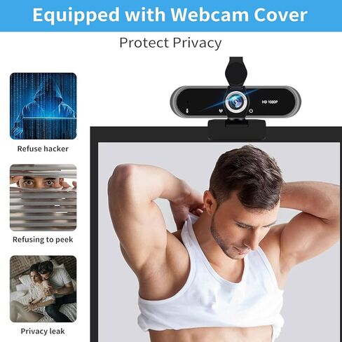 1080P Full HD Webcam with Microphone, 110° Wide Angle, Autofocus, USB Plug and Play, for Video Conferencing, Streaming, with Tripod in Kuwait