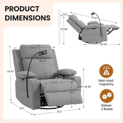 Power Rocking Chair Nursery with Adjustable Armrests and Headrest, Swivel Rocker Recliner with Electric Lumbar Support, Glider Recliners for Breastfeeding, Nursing Chair with USB, Cup Holder, Beige in Saudi Arabia