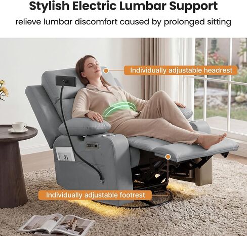 Power Rocking Chair Nursery with Adjustable Armrests and Headrest, Swivel Rocker Recliner with Electric Lumbar Support, Glider Recliners for Breastfeeding, Nursing Chair with USB, Cup Holder, Beige in Saudi Arabia