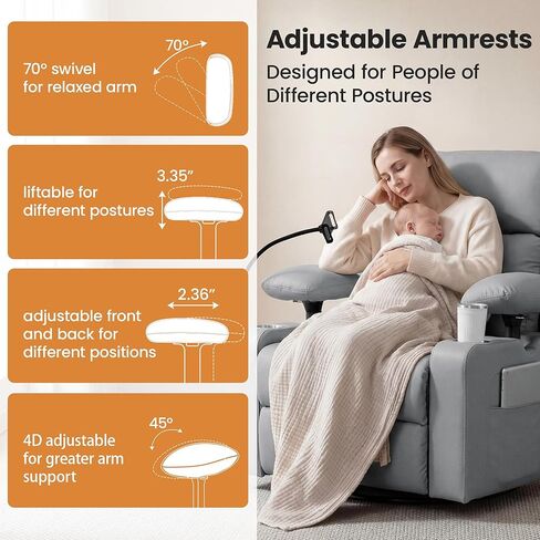 Power Rocking Chair Nursery with Adjustable Armrests and Headrest, Swivel Rocker Recliner with Electric Lumbar Support, Glider Recliners for Breastfeeding, Nursing Chair with USB, Cup Holder, Beige in Saudi Arabia
