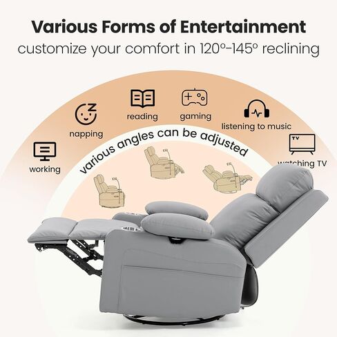 Power Rocking Chair Nursery with Adjustable Armrests and Headrest, Swivel Rocker Recliner with Electric Lumbar Support, Glider Recliners for Breastfeeding, Nursing Chair with USB, Cup Holder, Beige in Saudi Arabia