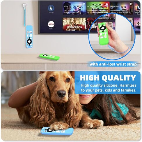 [2Pack] Silicone Cover Compatible with Onn TV 4K UHD Streaming Stick TV Box 100024646 100026240 Remote, Shockproof Anti Slip Protective Skin Case for Onn 4K/HD Remote with Lanyard (Green+Blue) in Kuwait