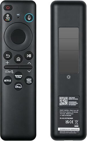 جهاز التحكم عن بعد الصوتي الجديد BN59-01432A TM2360E بالطاقة الشمسية، يعمل بالطاقة الشمسية وUSB-C مزدوج الشحن بتقنية البلوتوث، متوافق مع تلفزيونات Samsung 2023-2024 Samsung Neo QLED/OLED الذكية - أسود in Kuwait