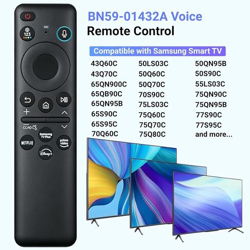 جهاز التحكم عن بعد الصوتي الجديد BN59-01432A TM2360E بالطاقة الشمسية، يعمل بالطاقة الشمسية وUSB-C مزدوج الشحن بتقنية البلوتوث، متوافق مع تلفزيونات Samsung 2023-2024 Samsung Neo QLED/OLED الذكية - أسود in Kuwait
