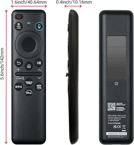 جهاز التحكم عن بعد الصوتي الجديد BN59-01432A TM2360E بالطاقة الشمسية، يعمل بالطاقة الشمسية وUSB-C مزدوج الشحن بتقنية البلوتوث، متوافق مع تلفزيونات Samsung 2023-2024 Samsung Neo QLED/OLED الذكية - أسود in Kuwait
