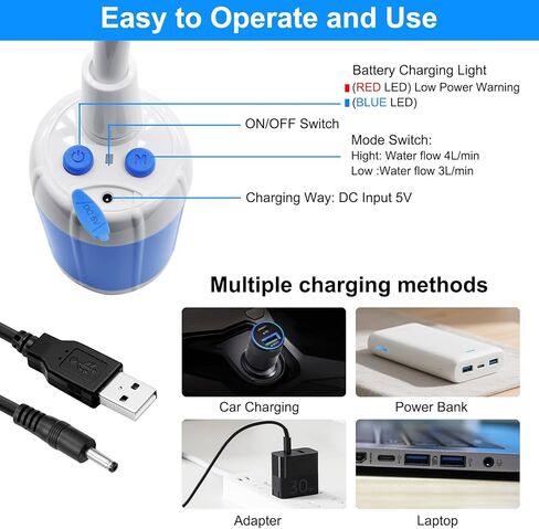 Portable Camping Shower Pump, Rechargeable Electric Outdoor Shower with Multi Spray Modes, Portable Shower Head for Camping, Hiking, Travel, RV in Kuwait