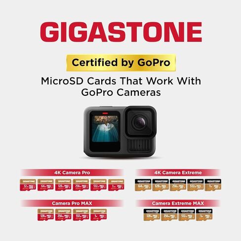 【استعادة البيانات لمدة 5 سنوات】 بطاقة GIGASTONE 512GB Micro SD، كاميرا 4K Pro، A2 V30 للهواتف الذكية، Gopro، كاميرات الحركة، تسجيل فيديو 4K UHD، R/W حتى 150/120 ميجابايت/ثانية، UHS-I U3 C10 فئة 10 مع محول in Kuwait