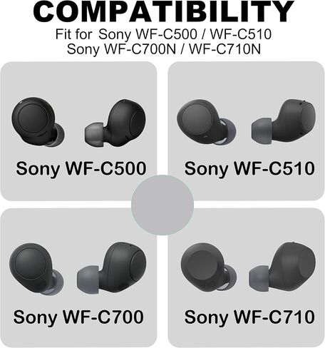 أطراف أذن بديلة متوافقة مع Sony WF-C500 / WF-C510 / WF-C700N / WF-C710N، أطراف أذن من السيليكون الناعم مع صندوق تخزين محمول (12، أسود، XS/S/M/L) in Kuwait