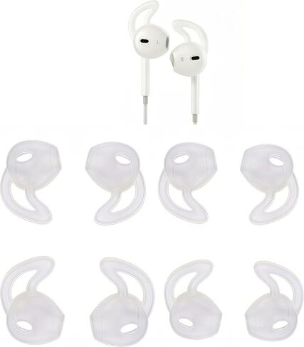 Ear Gel for iPhone EarPods, Anti-Slip Soft Silicone Replacement Earbud Tips, 4 Pairs Sport Ear Hooks Covers for iPhone 7/6s/6 Plus/5s/5c/SE,Clear Ear Buds Tips for Wired Earphone in Kuwait