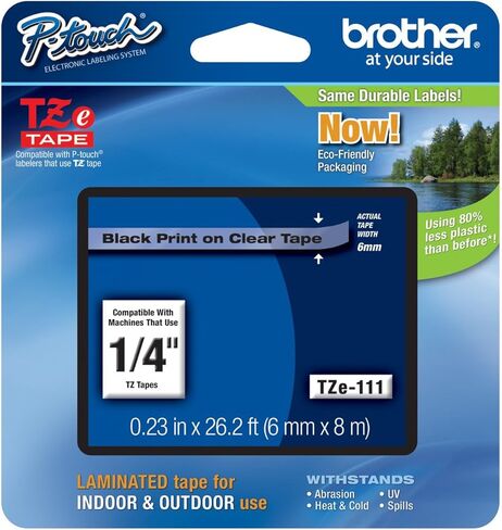 شريط Brother الأصلي 1/4 بوصة (6 مم) أسود على شريط TZe P-Touch شفاف لصانع الملصقات Brother PT-6100، PT6100 in Kuwait