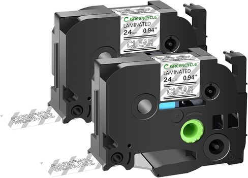 GREENCYCLE TZe-155 شريط ملصق أبيض على شريط شفاف متوافق مع صانع الملصقات Brother P-Touch TZe TZ Tape TZe-155 TZ-155 24 مم 0.94 مغلف شفاف لـ PT-D600 D610BT P700 P750W، عبوتان in Kuwait
