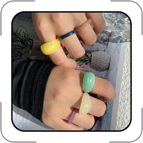 Resin Chunky Rings for Women Teen Girls Multicolor Acrylic Plastic Rings Set Cute Trendy Aesthetic Y2k Statement Rings Thick Dome Heart Knuckle Finger Jewelry in Kuwait