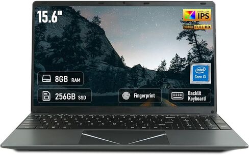 كمبيوتر محمول 15.6 بوصة FHD IPS - ذاكرة وصول عشوائي 8 جيجابايت وسعة 256 جيجابايت SSD، Core i3 (تردد قاعدة المعالج 3.7 جيجا هرتز)، لوحة مفاتيح بإضاءة خلفية، قارئ بصمات الأصابع، Win 11، Wi-Fi 5، BT5، Numpad، للطلاب المنزليين والأعمال in Kuwait