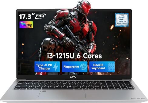 NIMO 17.3" FHD IPS Laptop, Intel Core i3-1215U (Beats i5-1135G7 Class), 32GB RAM, 1TB SSD, Windows 11 Home, Wi-Fi 6, Backlit Keyboard, Fingerprint, USB-C 65W Fast Charge, Bluetooth 5.2, 180° View in Kuwait