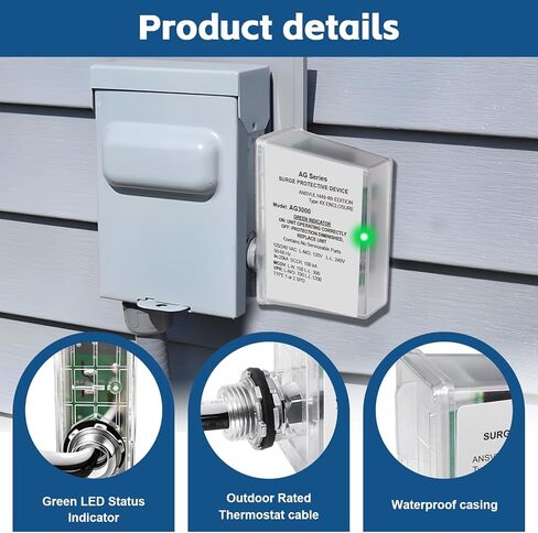 AG3000 HVAC Surge Protector 120/240V, 3-Mode Mini Split Surge Protective Device with TPMOV Technology, Type 4X Watertight Enclosure Lightning & Surge Protection for AC, Furnace, HVAC Equipment in Kuwait